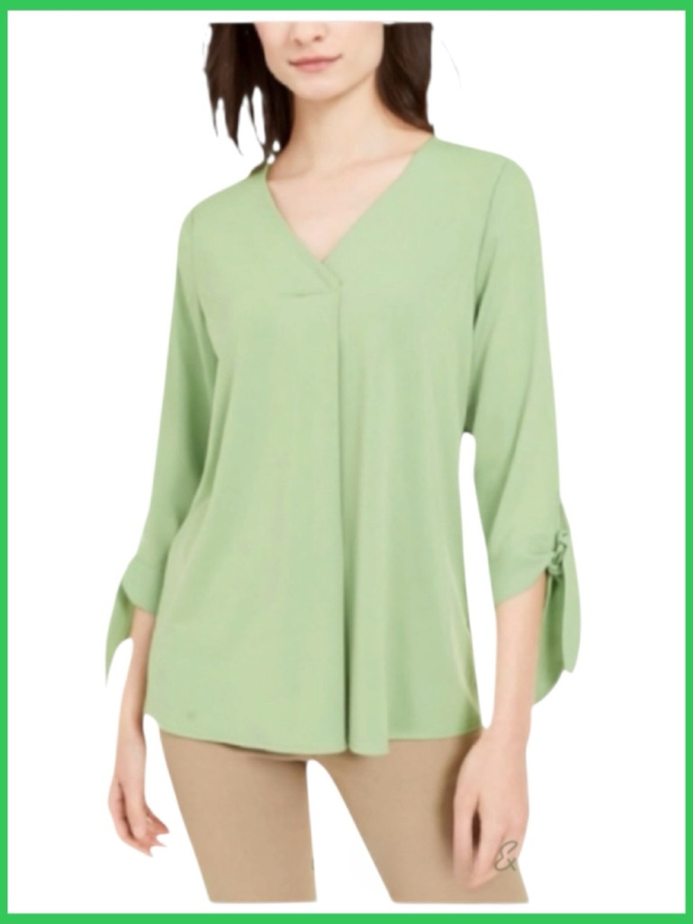Alfani Tie-Sleeve Green Pull Over Top Blouse